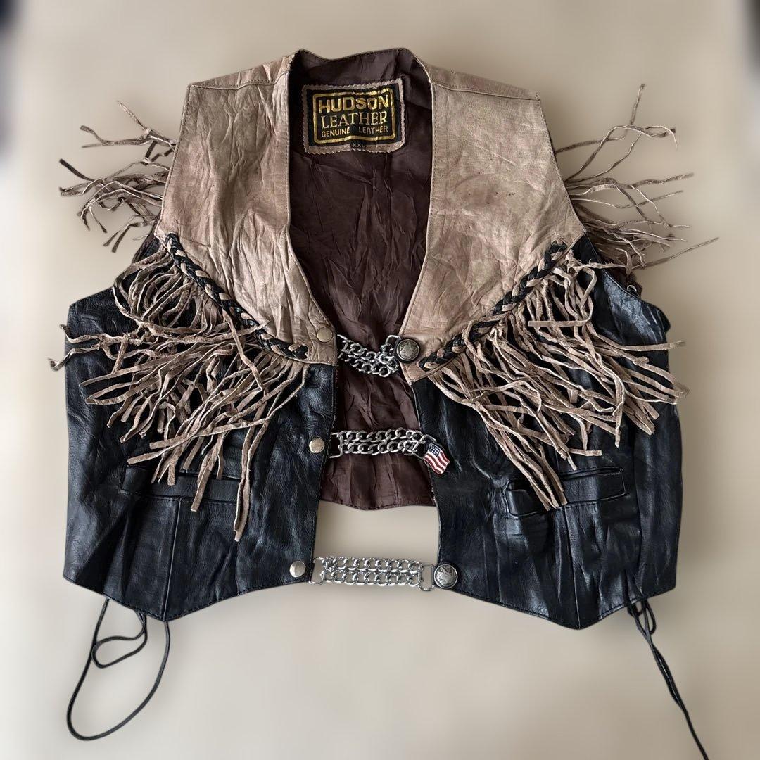 HUDSON LEATHER フリンジ レザージャケットＸＸＬ￼スナップボタン￼