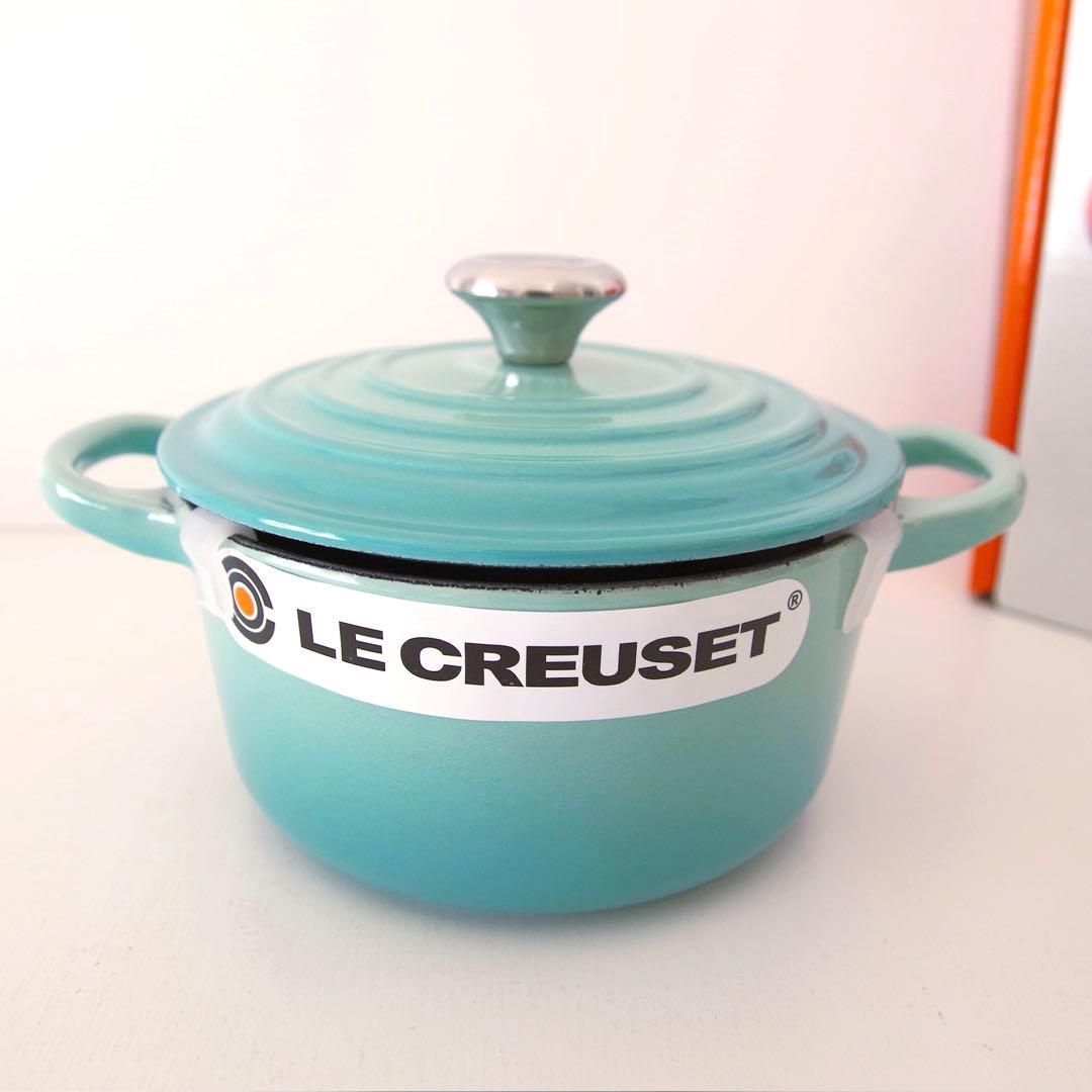 ルクルーゼ　シグニチャー　ココットロンド　14cm クールミント 鍋　緑　水色