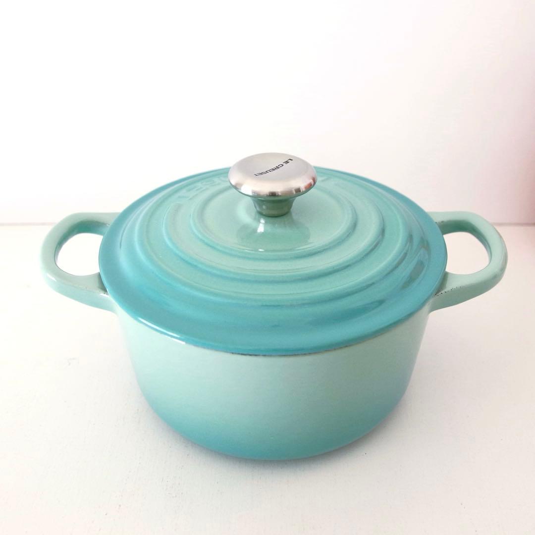 ルクルーゼ　シグニチャー　ココットロンド　14cm クールミント 鍋　緑　水色