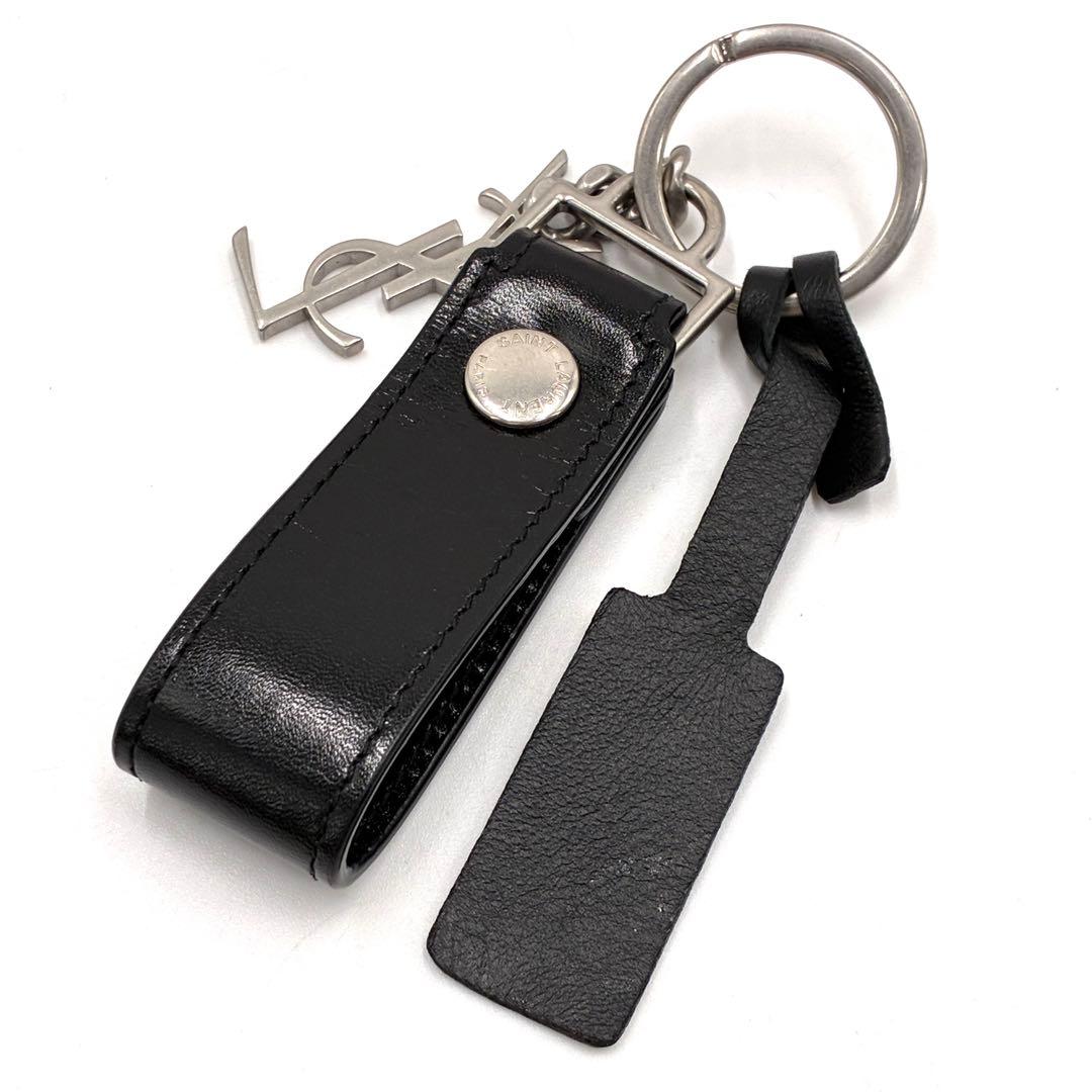 【希少・正規品】サンローラン YSLロゴ キーリング レザー シルバー ブラック