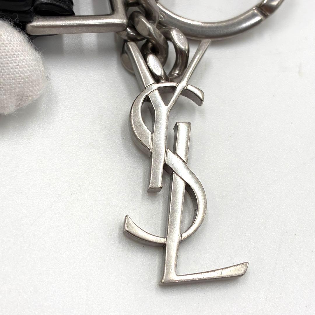 【希少・正規品】サンローラン YSLロゴ キーリング レザー シルバー ブラック