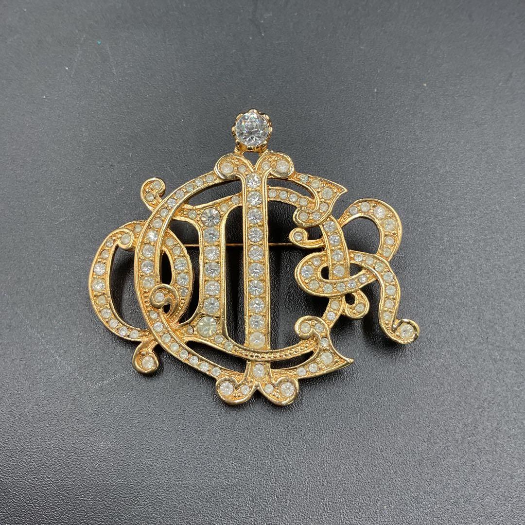 Z1419 ディオール　ストーン　ロゴ　ブローチ