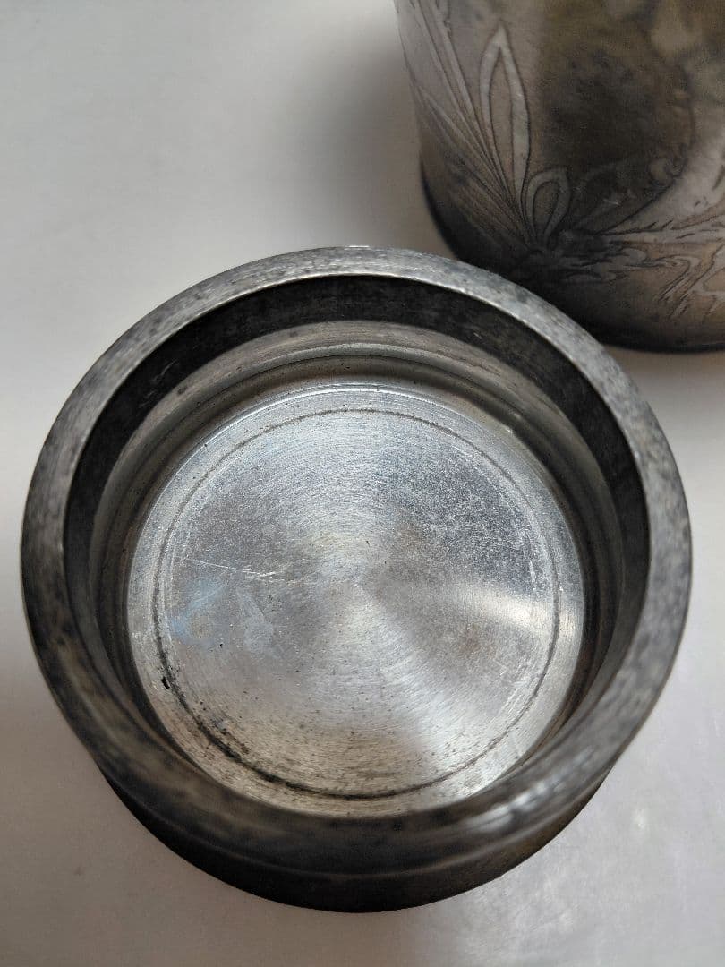 古錫　明治42年茶壺サツマ福永作　14センチ