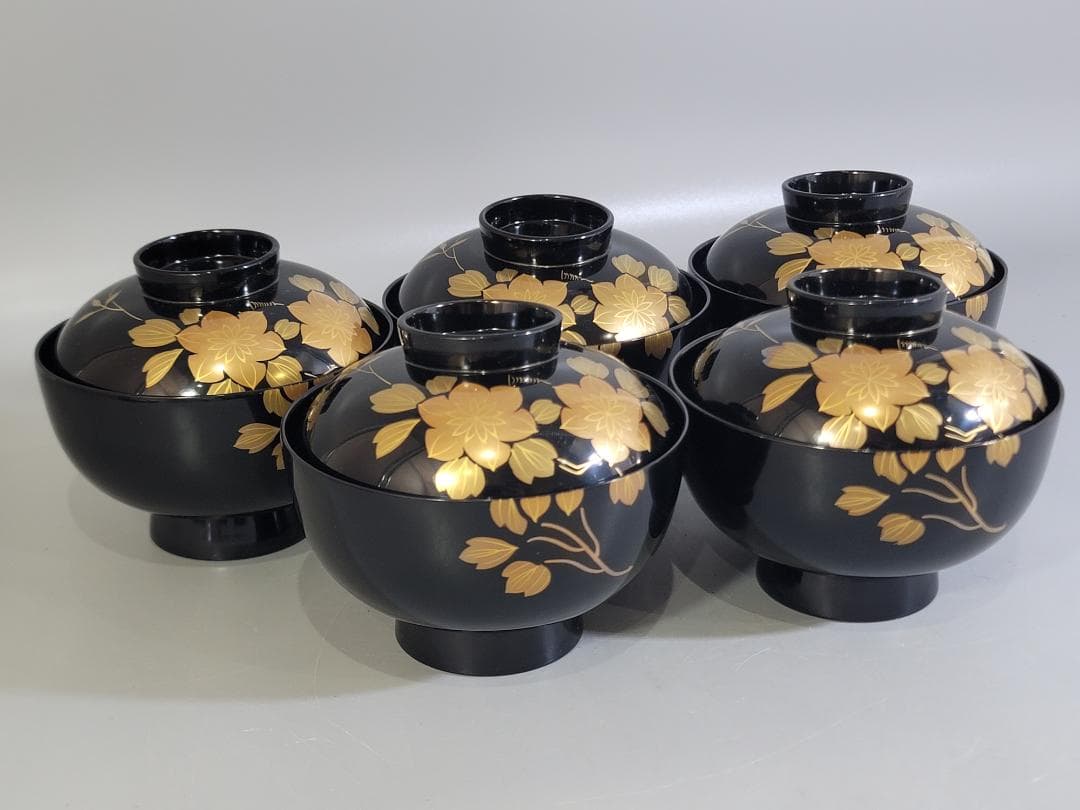 輪島塗 吸物椀 五客 塗師 松雲作 美品 DT251