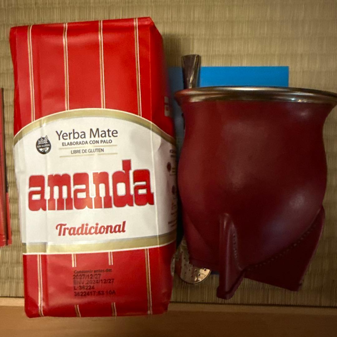 マテ壺、ボンビージャ、マテ茶葉3点セット