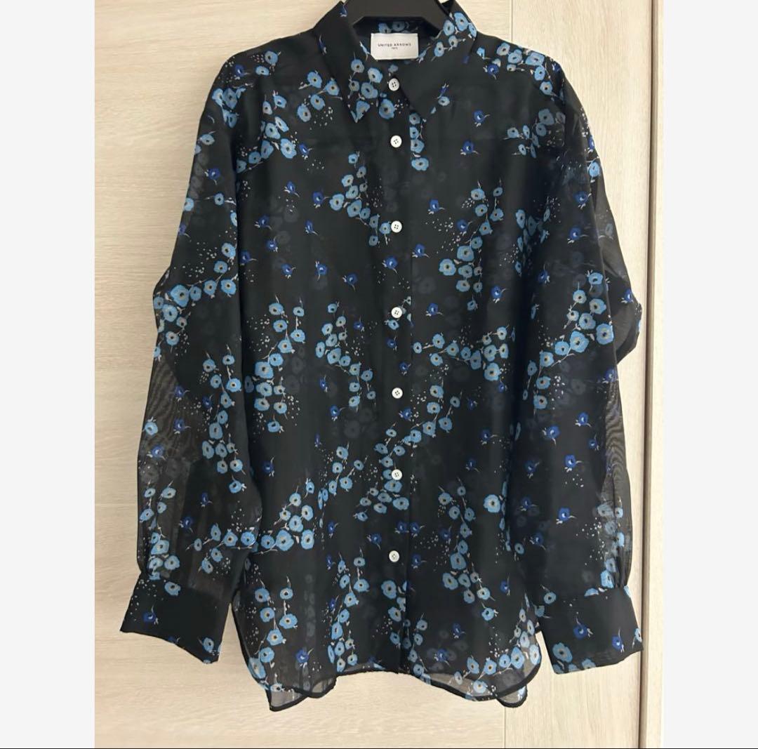 新品 2025 ユナイテッドアローズ オーガンジー プリントシャツ シアー 花柄