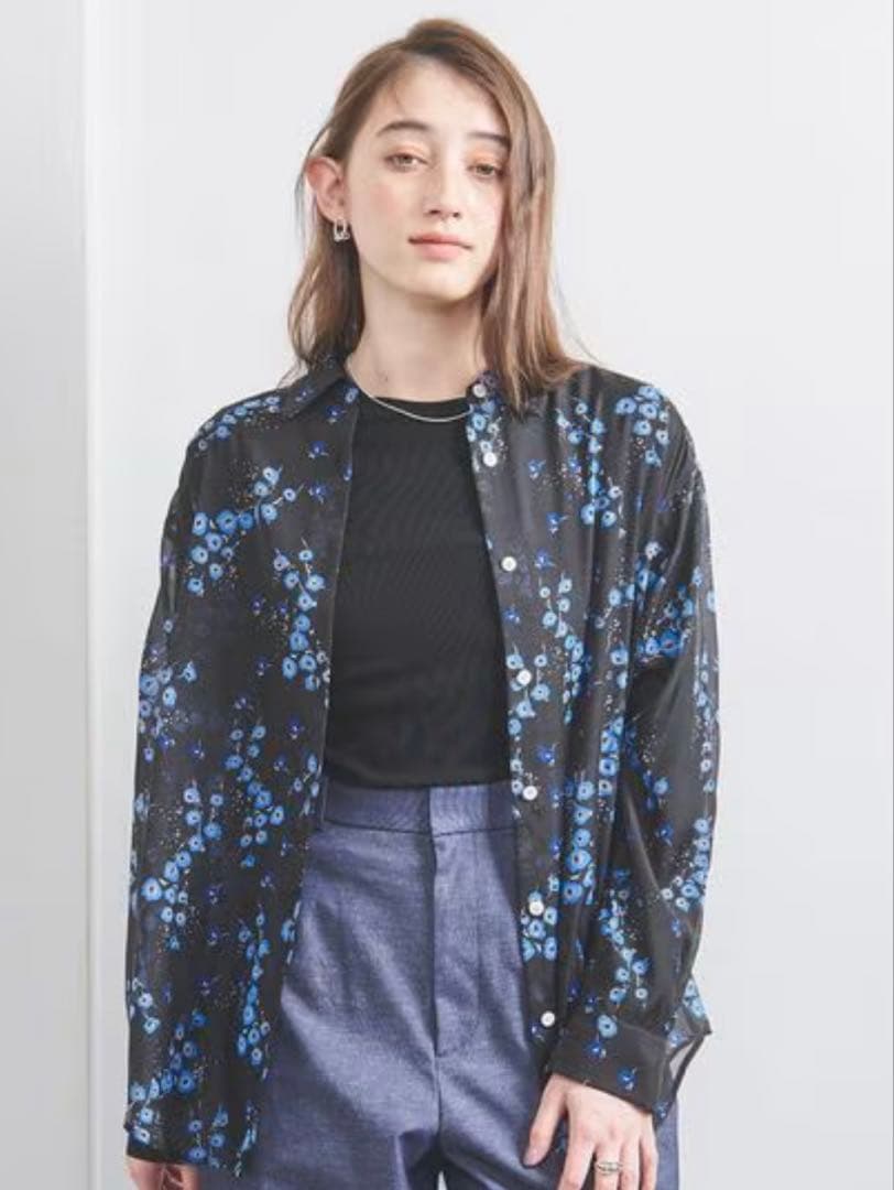 新品 2025 ユナイテッドアローズ オーガンジー プリントシャツ シアー 花柄