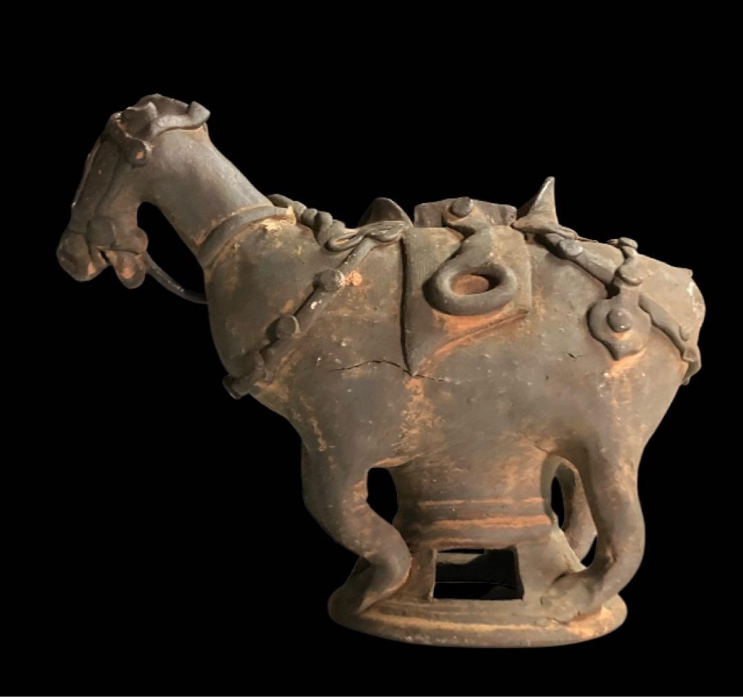 古墳出土　新羅土器　馬形容器　騎馬人物形水注　　古い資料