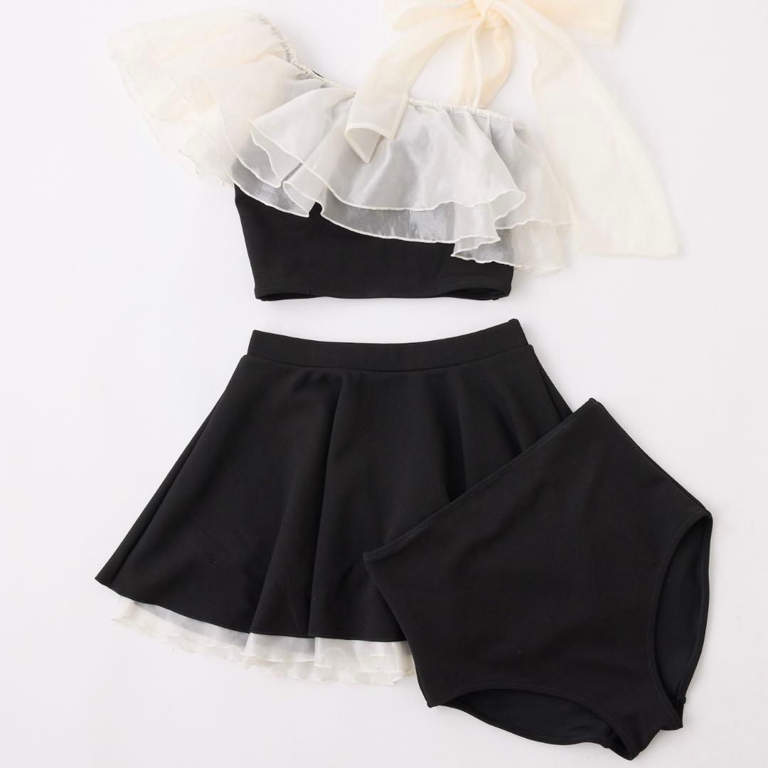 肩リボンワンショルダー水着 ブラック