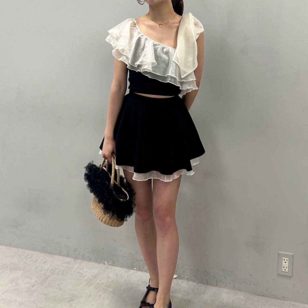 肩リボンワンショルダー水着 ブラック