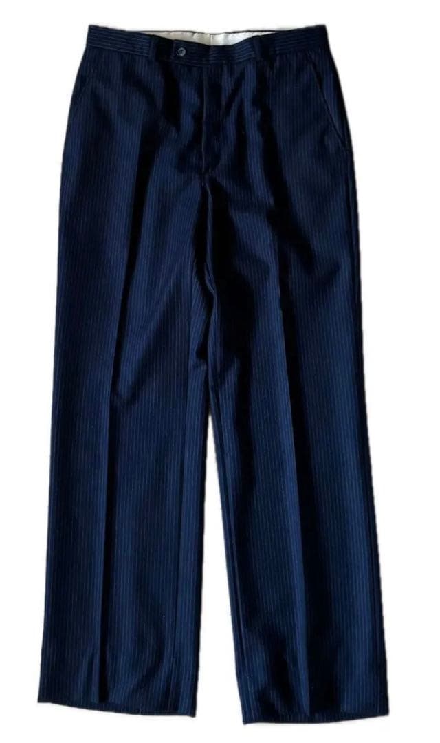60s 70s VINTAGE ウール ストライプ スラックス ネイビー パンツ