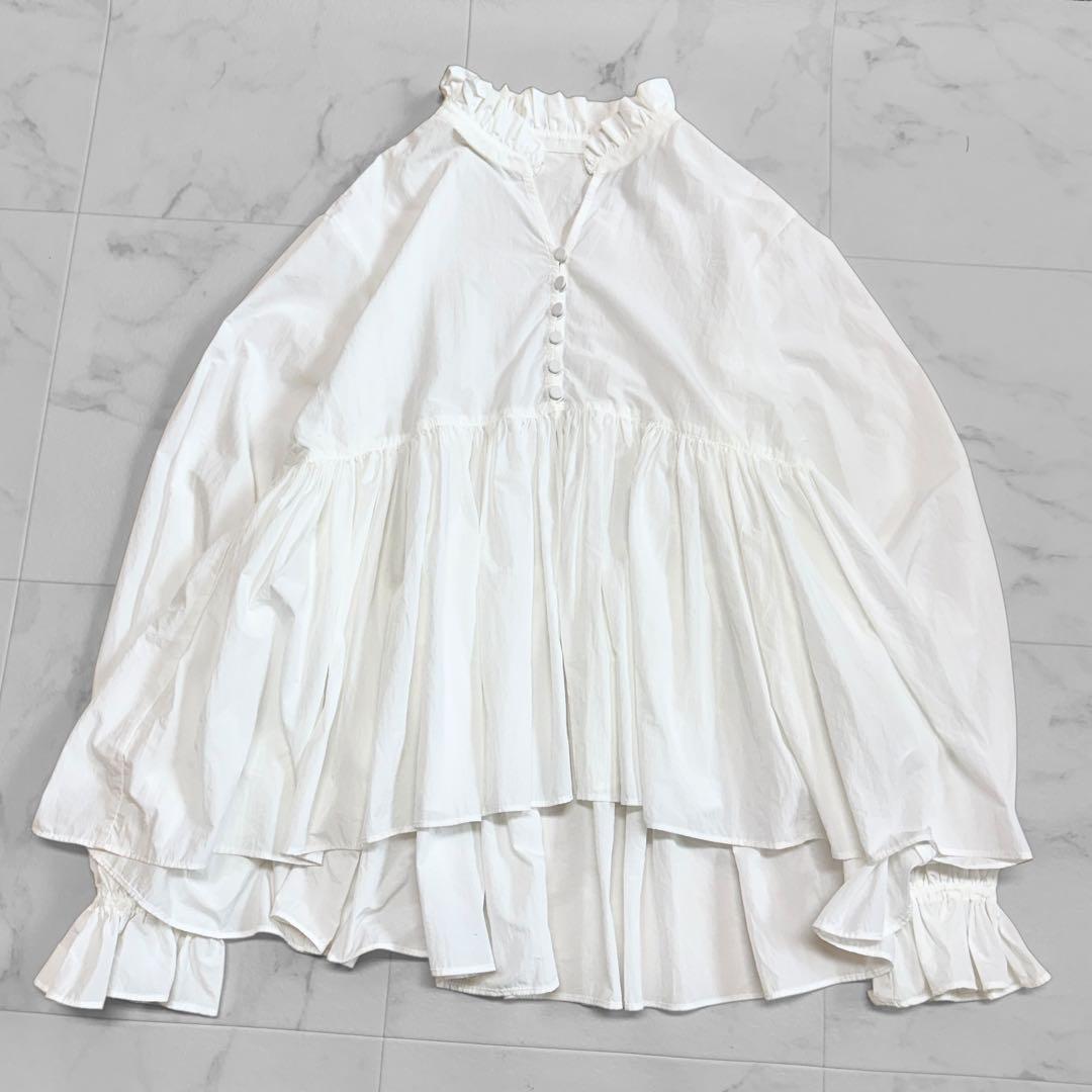 イエナ タフタ ギャザー ブラウス ホワイトシワになりにくい 洗える フリル