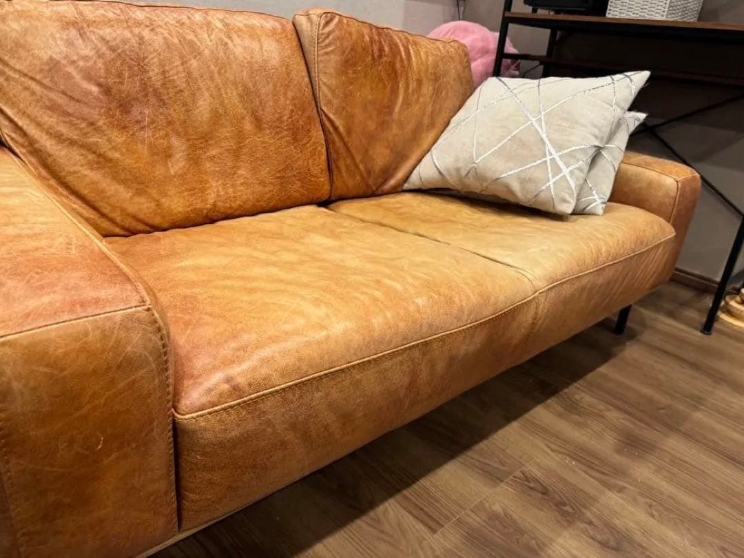 Unico SUABI レザーソファ 2.5人掛け　アイアン脚　本革　おまけ付