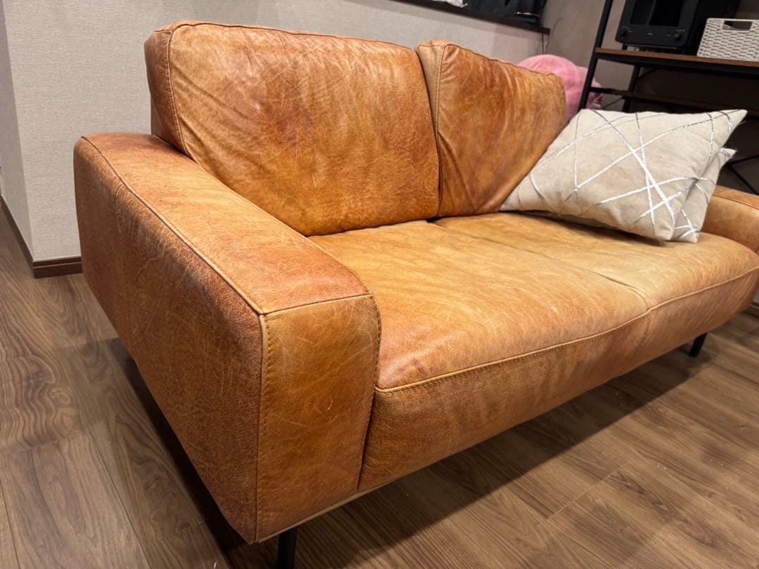 Unico SUABI レザーソファ 2.5人掛け　アイアン脚　本革　おまけ付