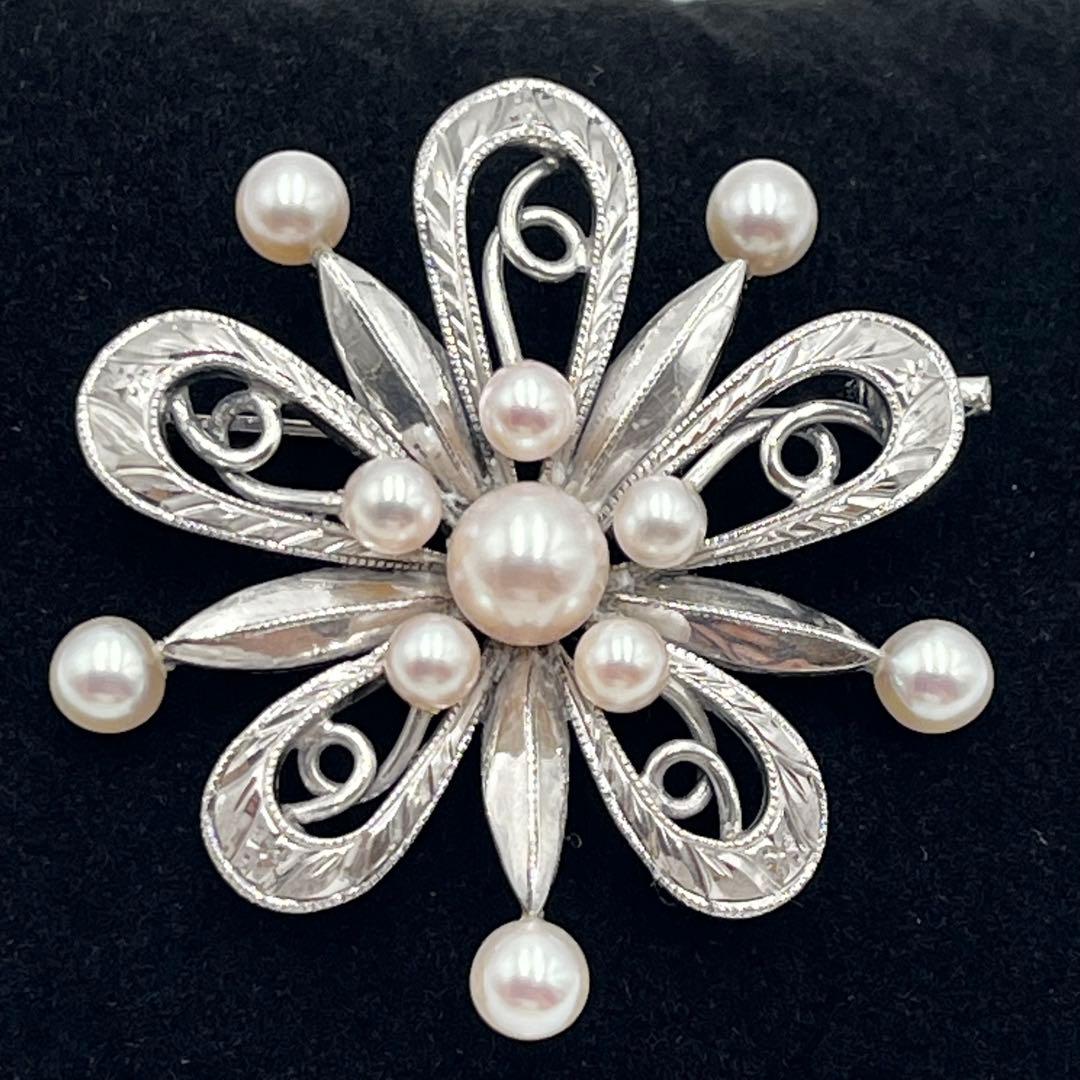 【美品】MIKIMOTO ミキモト　真珠　パール　ブローチ シルバー
