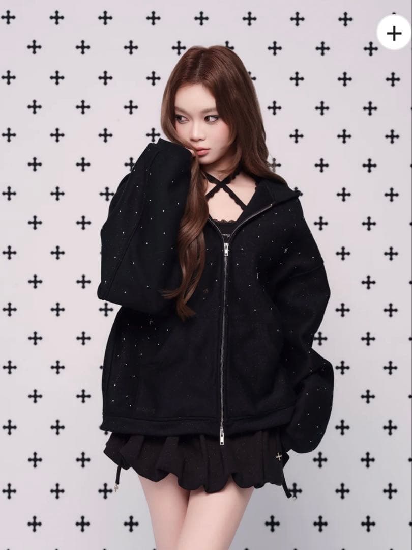 ANDWANG kirakira jewel zip up パーカー スカート
