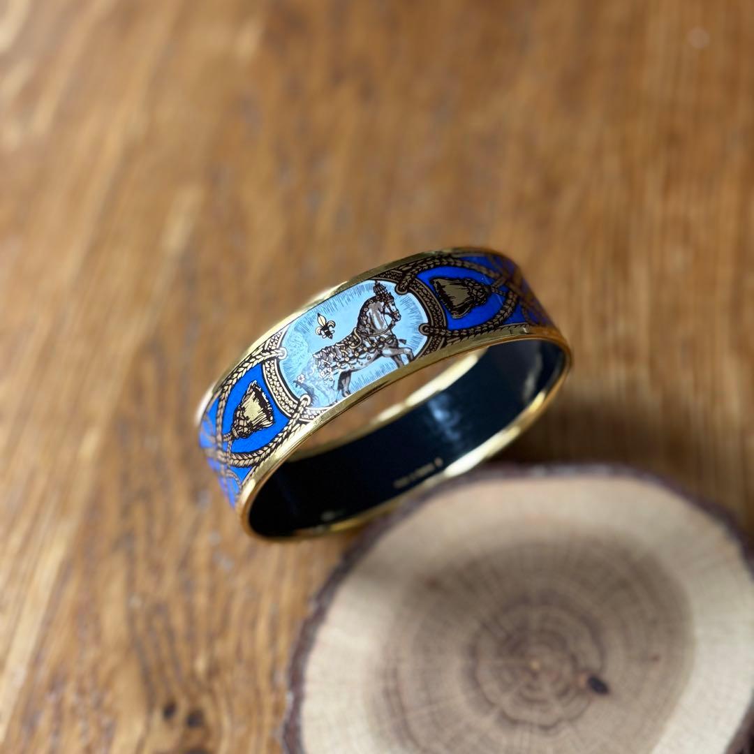 【希少】HERMES エルメス エマイユGM バングル /馬＆ロープ柄