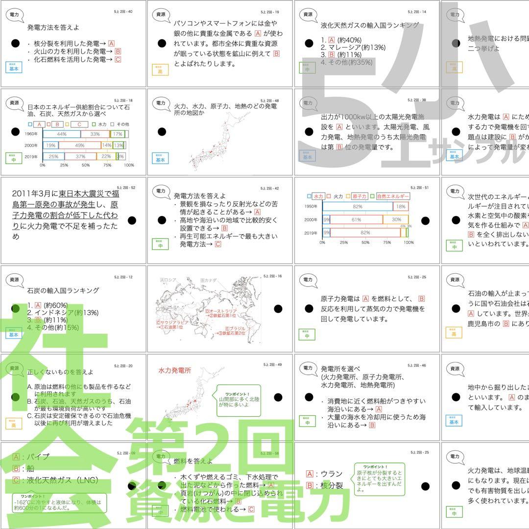 中学受験 暗記カード【5年上 社会・理科1-4回】 予習シリーズ 組み分け対策