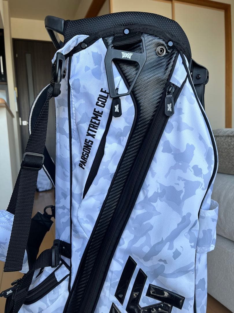 美品pxg スタンド型キャディバッグ　迷彩柄　カモフラ　ライトグレー　9型　軽量