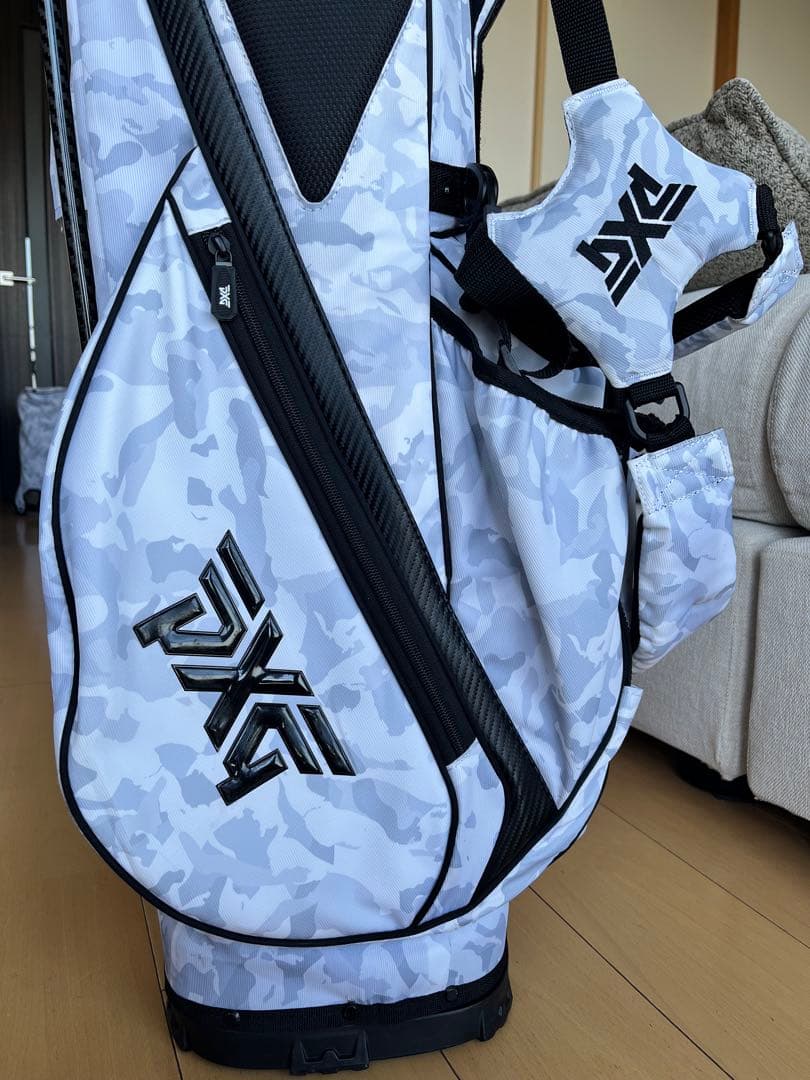 美品pxg スタンド型キャディバッグ　迷彩柄　カモフラ　ライトグレー　9型　軽量