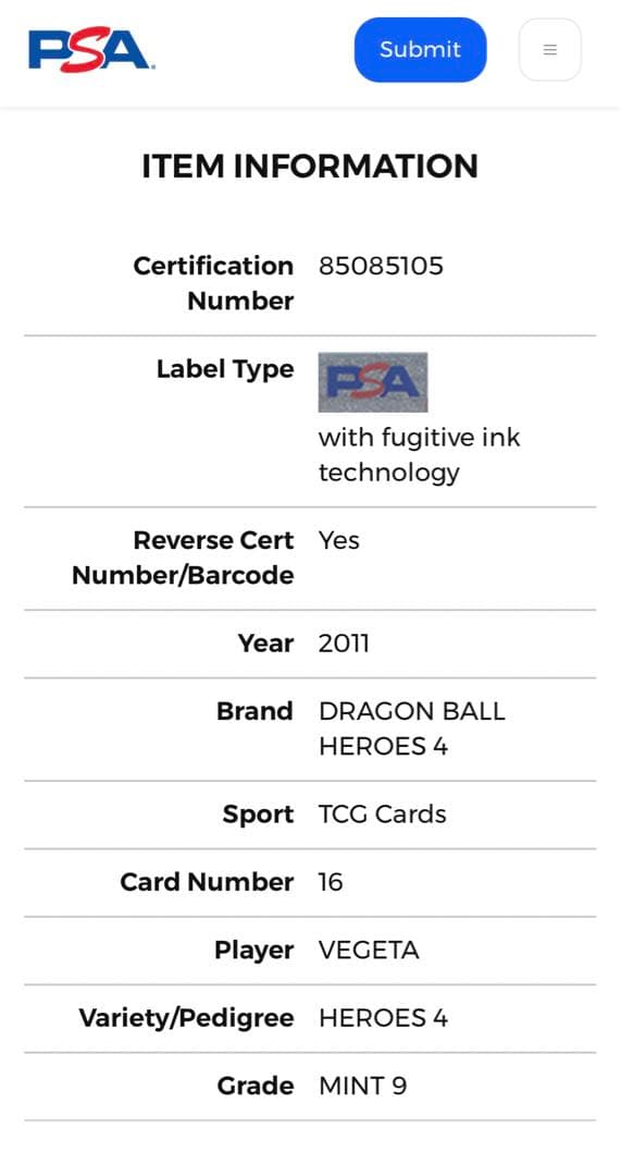 世界3枚 PSA9 ドラゴンボールヒーローズ ベジータ 旧弾 トレカ バンダイ
