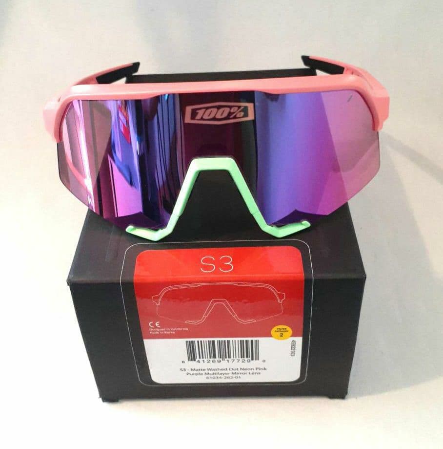 100% S3 ネオンピンク パープルミラーレンズ ワンハンドレッド