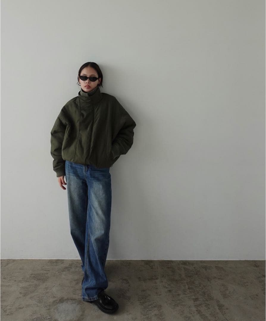 yayoi × callautia リブニット中綿ジャケット《カーキ》