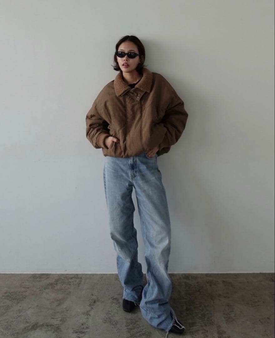 yayoi × callautia リブニット中綿ジャケット《カーキ》