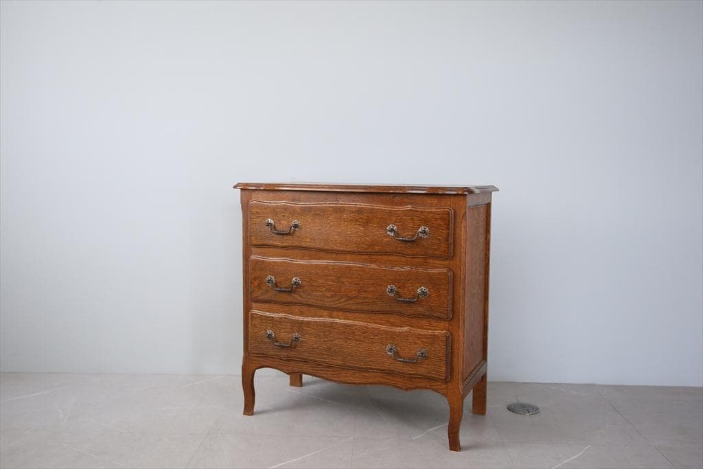 フランスアンティーク猫脚3杯ドロワー/木製チェスト/タンス/飾り棚(90-11)