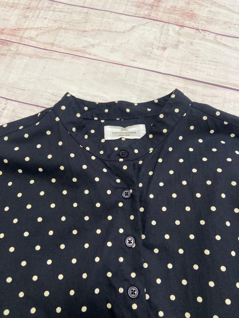 SOIL ソイル　40S ポプリン ドットプリントシャツワンピース　長袖　ロング