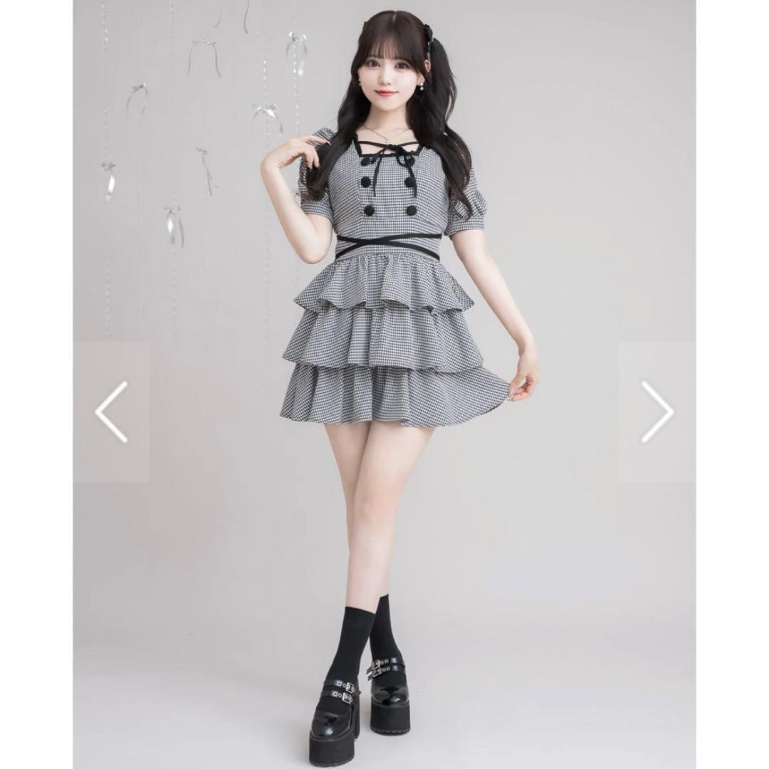 【最終値下げ】pium クロスベルト半袖ティアードミニワンピース ギンガム