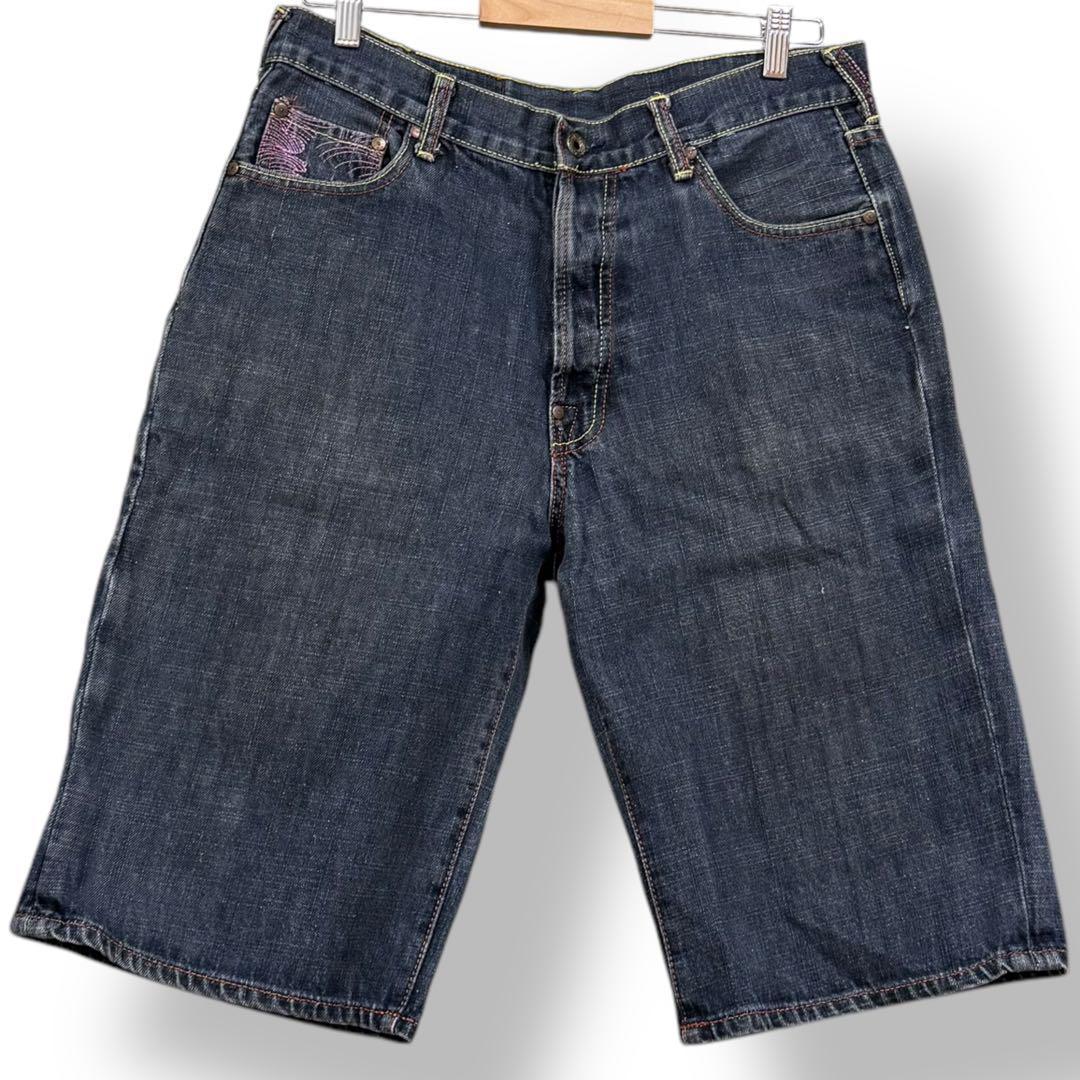 RED MONKEY COMPANY デニム ハーフパンツ ボタンフライ 刺繍