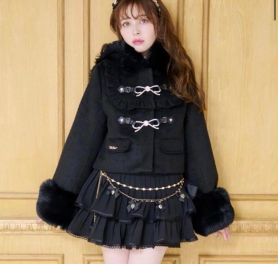 LIZLISA ビジューリボンショートフードコート ブラック