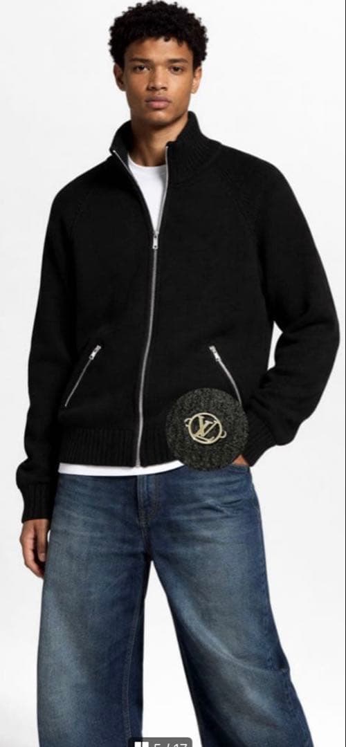 極美品 ルイヴィトン ドライバーズニット フルジップ ウールニット ブラック L