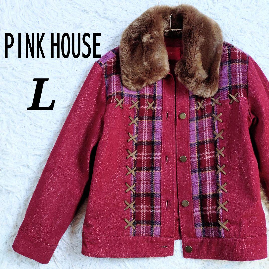 【メルヘン】PINKHOUSE　デニムツイードファージャケット　赤ピンク