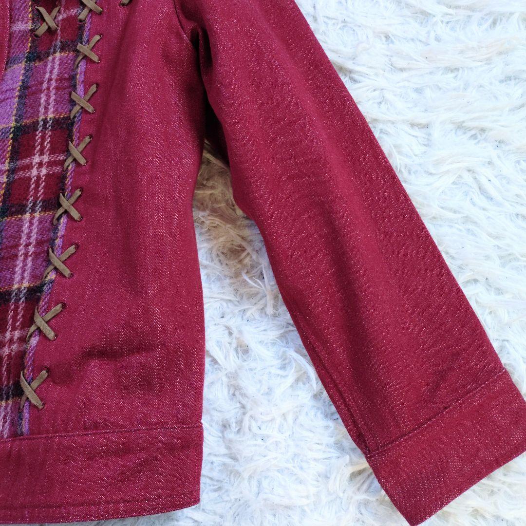 【メルヘン】PINKHOUSE　デニムツイードファージャケット　赤ピンク