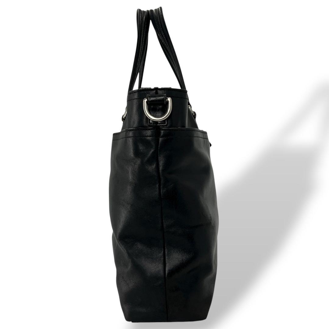 コーチ　2way ビジネスバッグ　ブリーフケース　型押しロゴ　A4可　レザー　黒