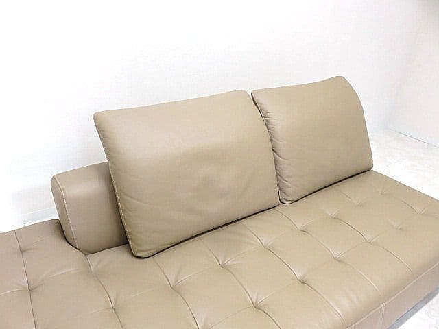 展示品 IDC大塚家具 総革カウチソファ「L/S STYLISH-11」3人掛け