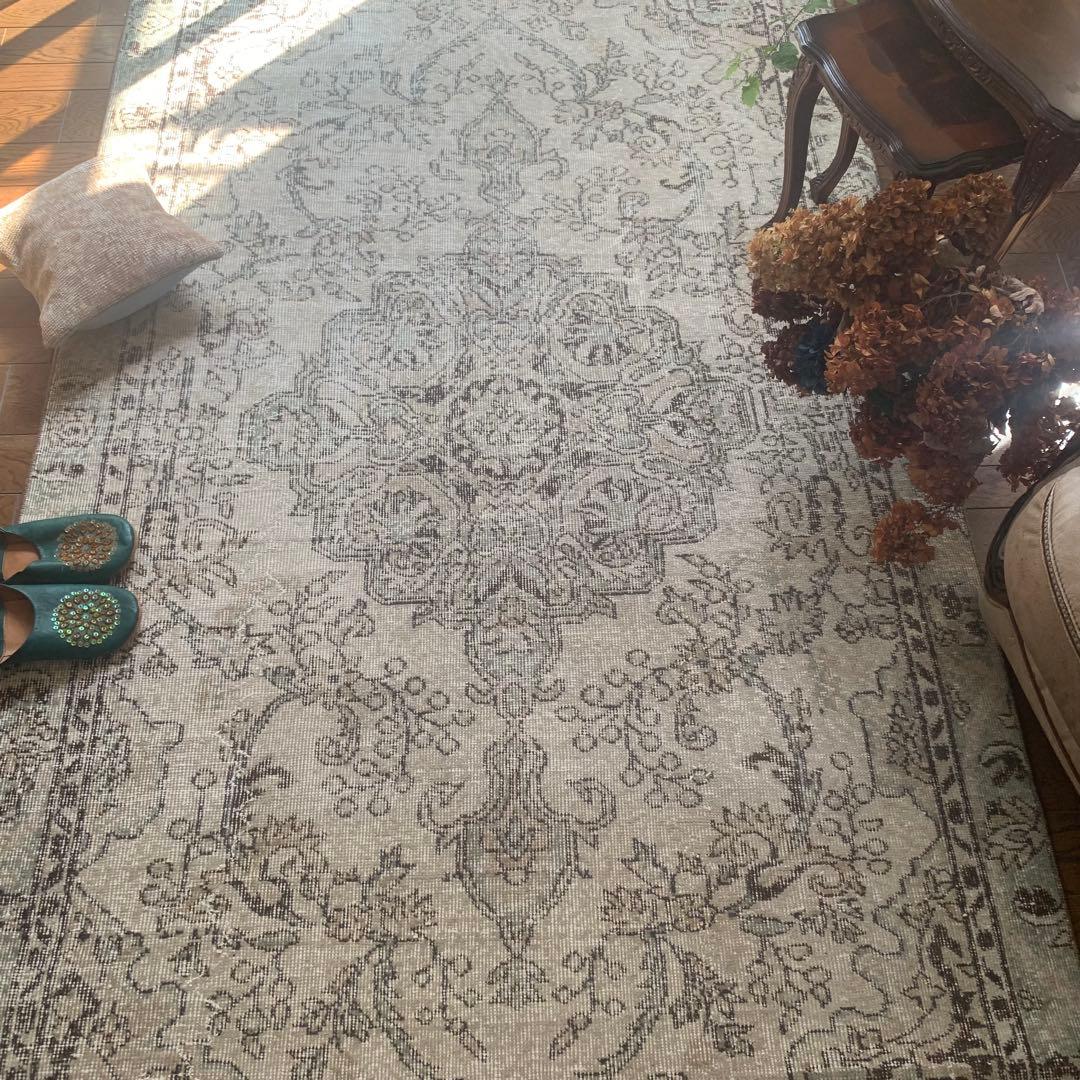 超大判　242×135 アイボリー　トルコヴィンテージラグ メダリオン