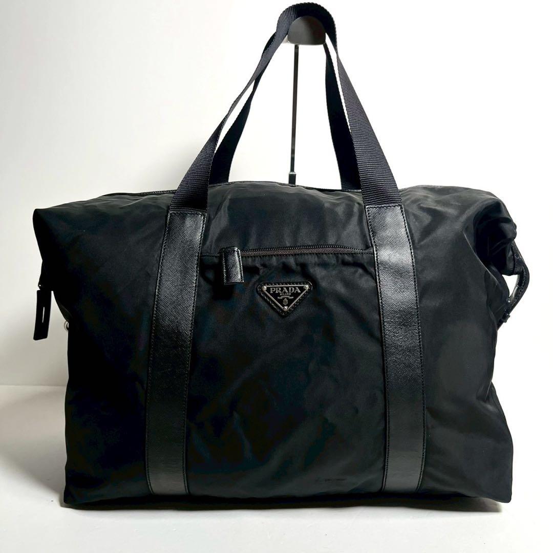 【極美品✨】プラダ　ボストンバッグ　肩掛け　テスートナイロン × レザー 黒色