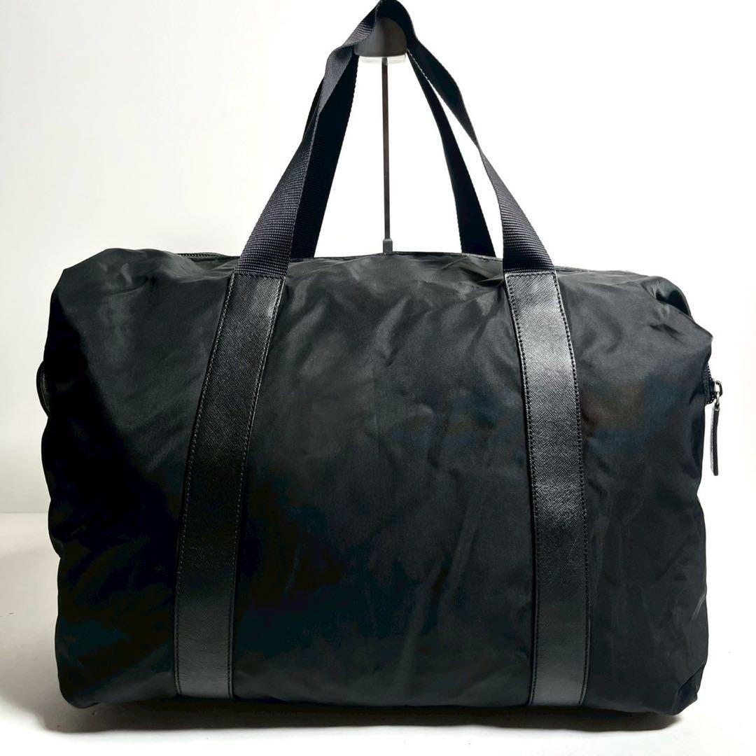 【極美品✨】プラダ　ボストンバッグ　肩掛け　テスートナイロン × レザー 黒色