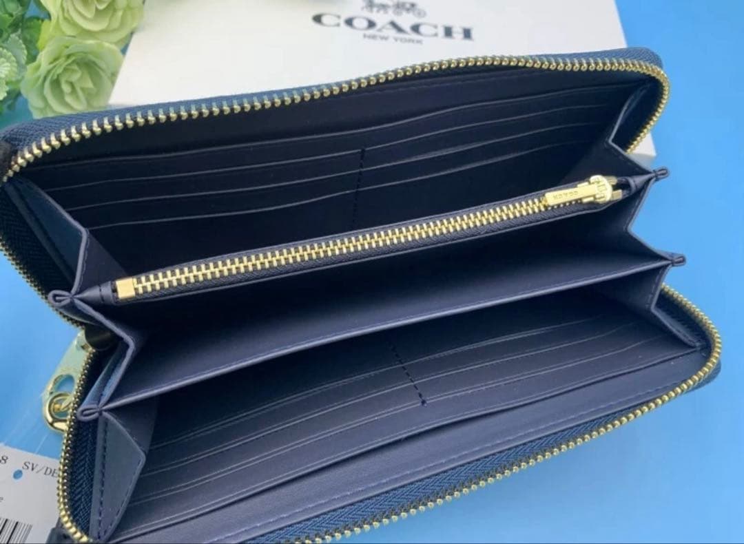 COACH チェリー柄 長財布 ネイビー