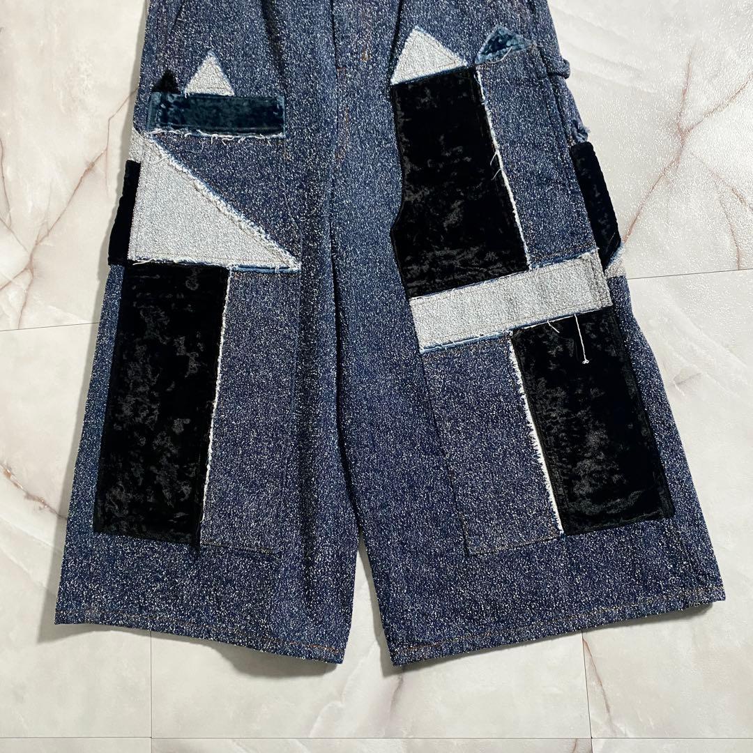 A18522 極美品 シンヤコヅカ パッチワークツイードデニムワイドパンツ L