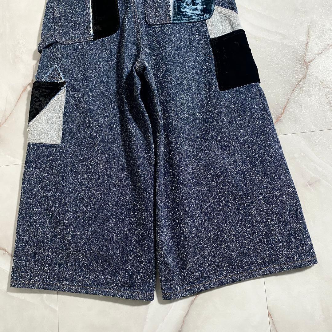 A18522 極美品 シンヤコヅカ パッチワークツイードデニムワイドパンツ L