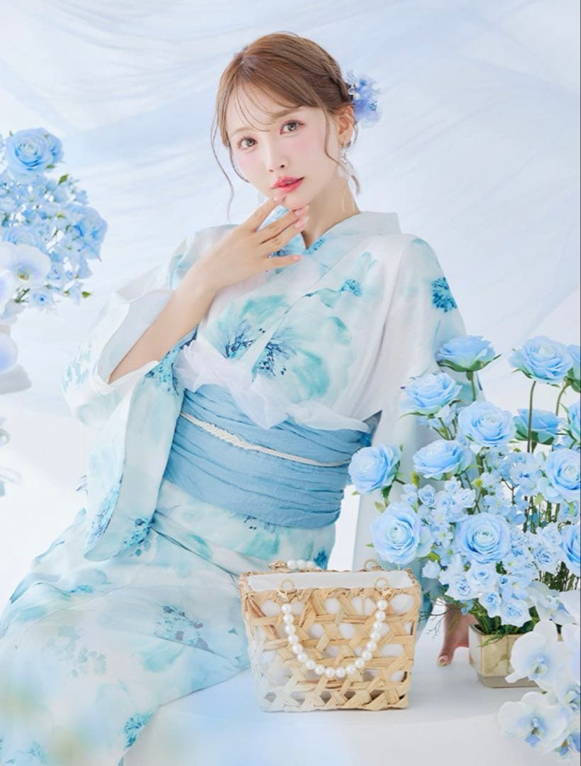 Sugar ブルーグレイニュアンスフラワー浴衣