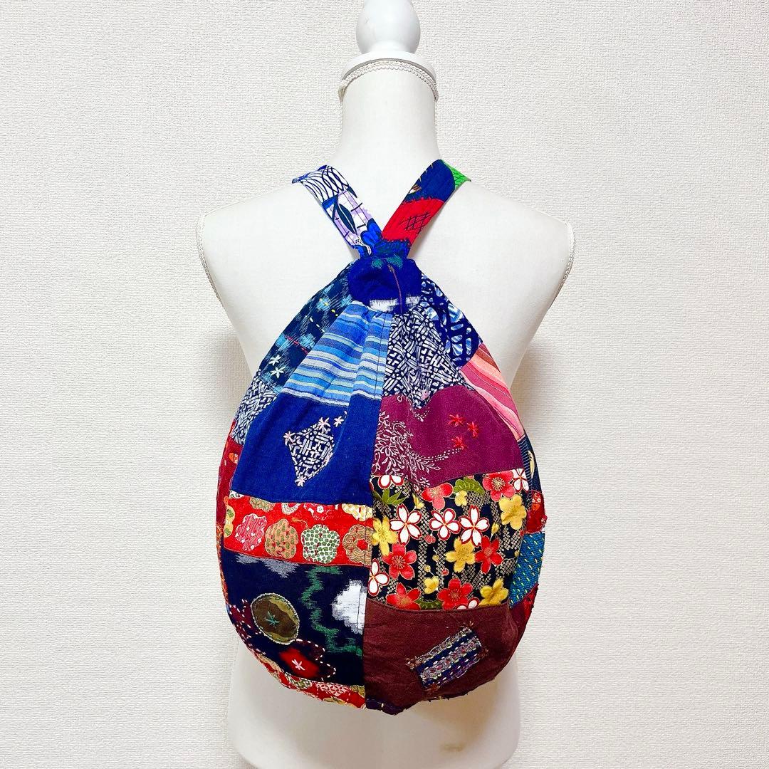 【78番】ハンドメイド　和柄　刺し子とパッチワークのリュック　男女兼用