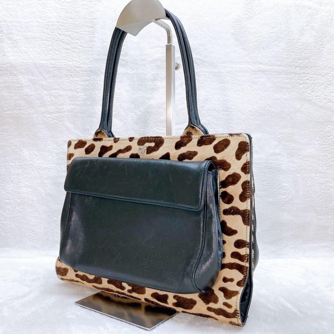 ✨美品✨ヴェルサーチ ハンドバッグ ハラコ レオパード メデューサ リバーシブル