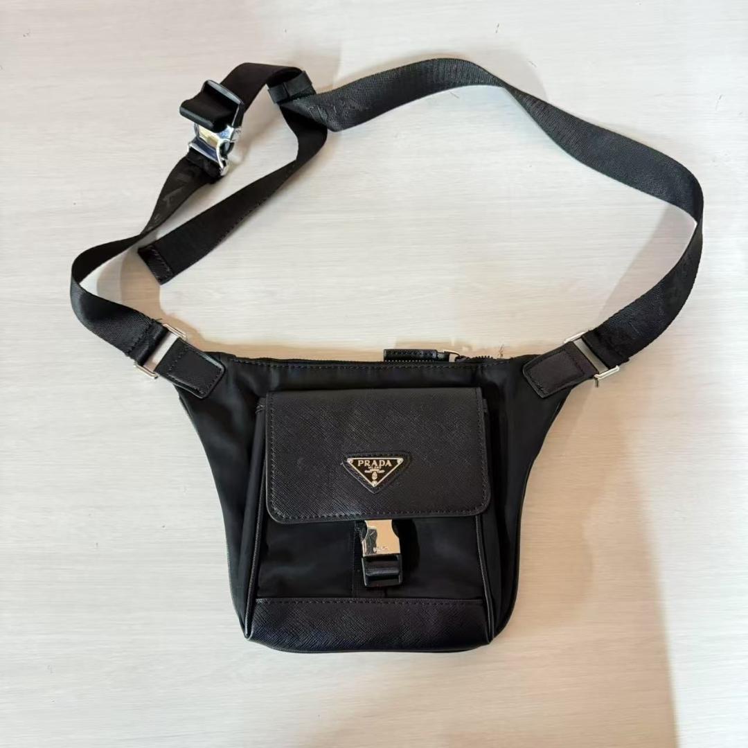 PRADA プラダ Re-Nylon サフィアーノレザー ウエストポーチ 黒