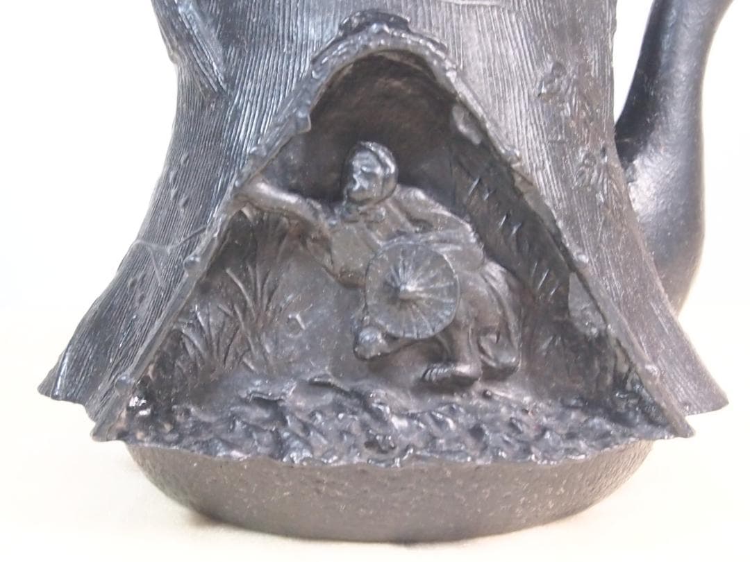 【未使用】大峰造 蝋型 農村田舎文様 鉄瓶 富士型 合掌造り/白川郷 金属工芸