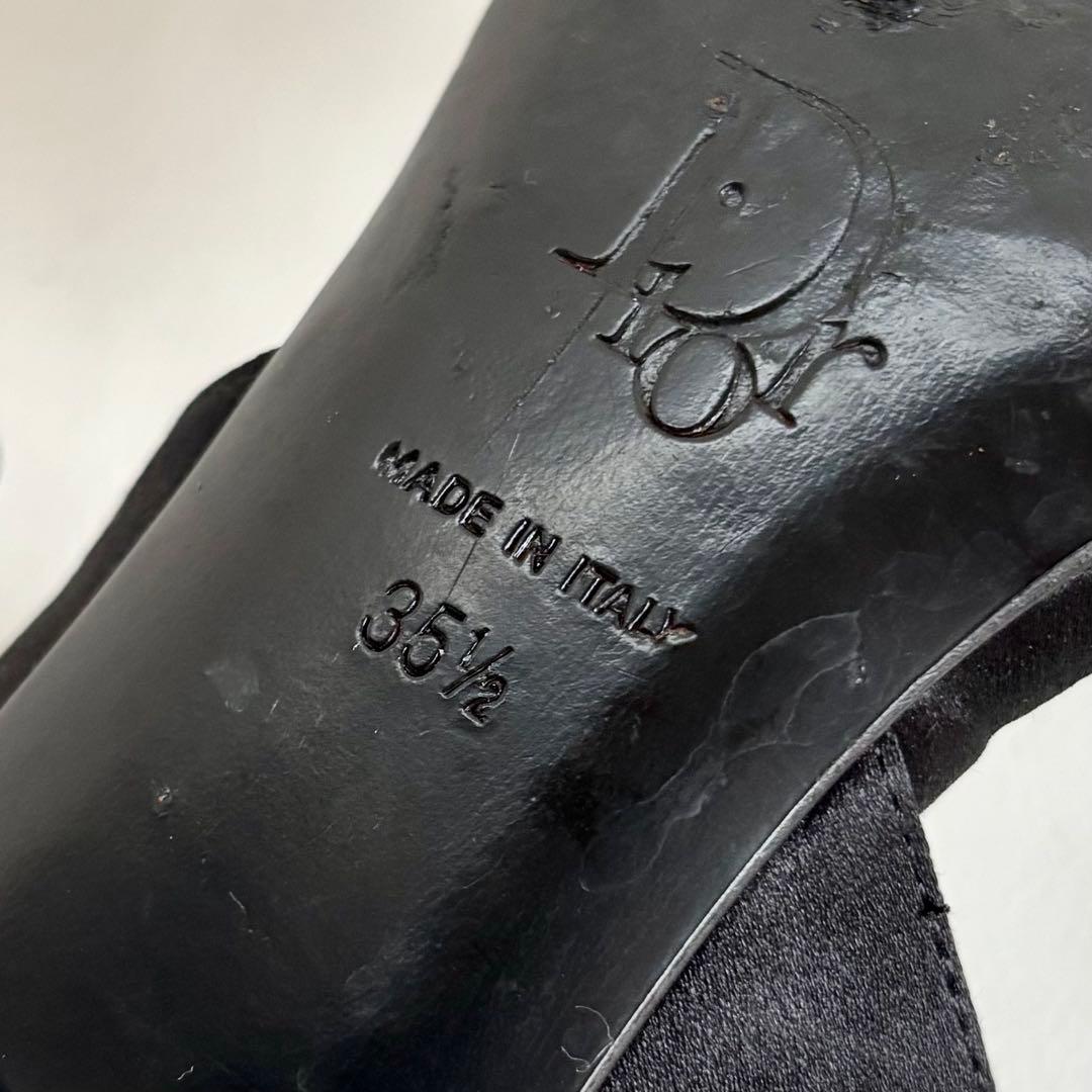 【クリスチャンディオール】ロゴ サテン ミュール ヒール 黒 35 1/2